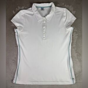 Alo Yoga Polo Shirt Womens Size XL Coolfit Top White Golf Tennis Collared Active